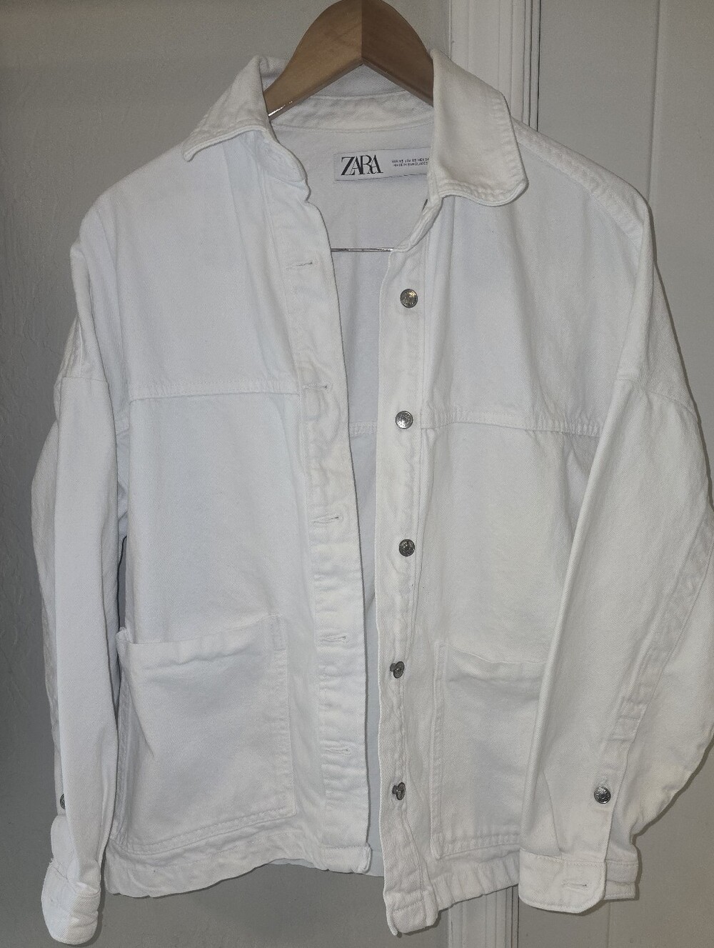 Zara White Oversized Fit White Jean Jacket/Shacket